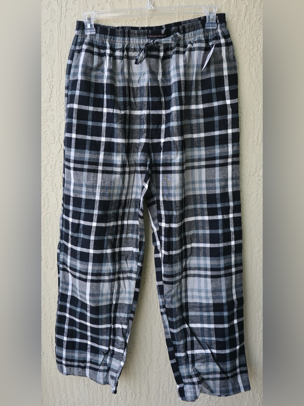 Andrew Scott Loungewear 100% Cotton Men's Black & Gray Plaid Pajama Pants